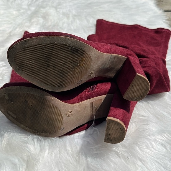 Block Heel Open Toe Knee-High Faux Surde Boots Size 7.5 - Picture 4 of 9